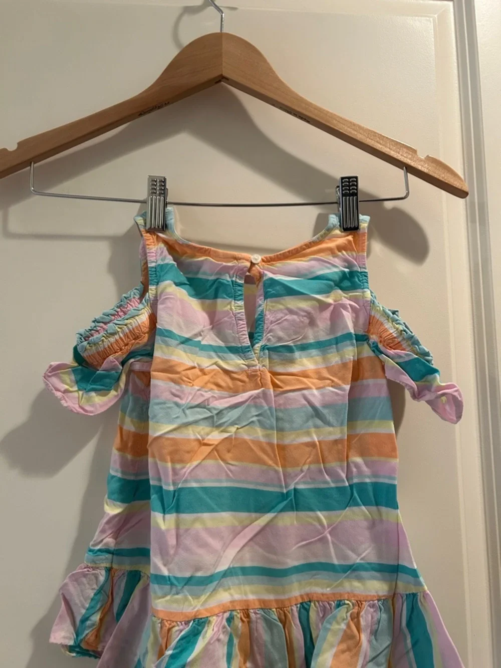 Oshkosh B’gosh Cold Shoulder elastic Ruffle Hem Stripe Pastel summer Dress size8